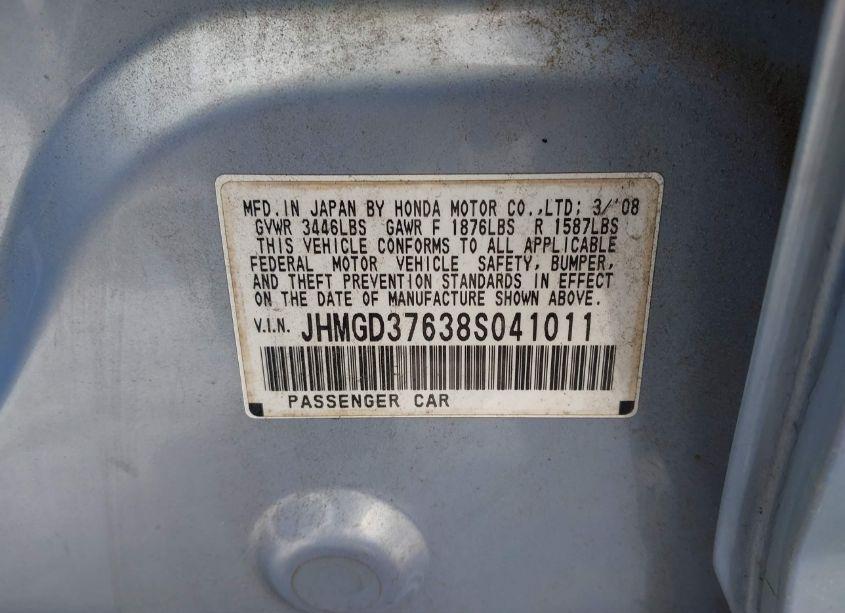 Photo 9 of 2008 Honda Fit SPORT (VIN JHMGD37638S041011)