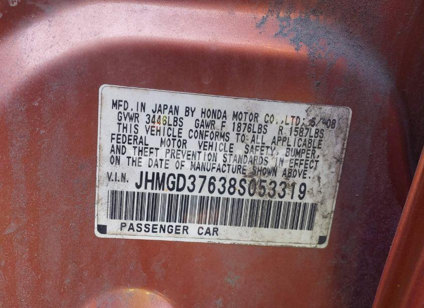 Photo 9 of 2008 Honda Fit SPORT (VIN JHMGD37638S053319)