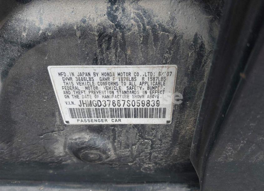 Photo 9 of 2007 Honda Fit SPORT (VIN JHMGD37667S059839)