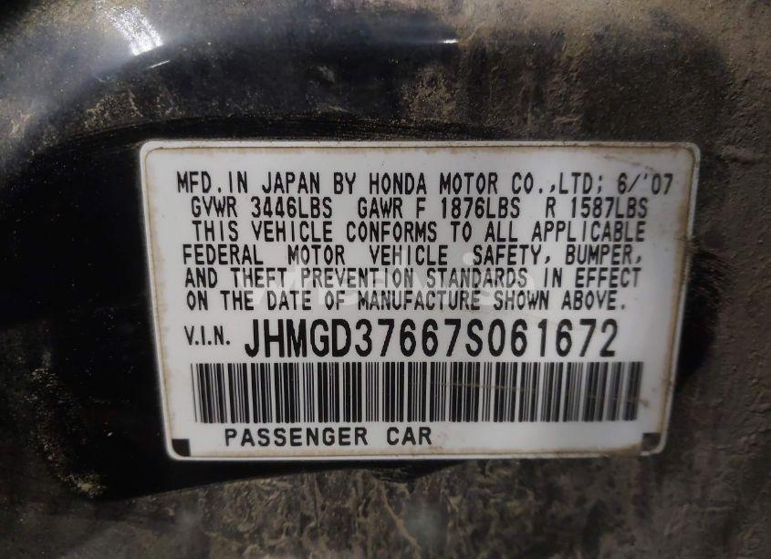 Photo 9 of 2007 Honda Fit SPORT (VIN JHMGD37667S061672)