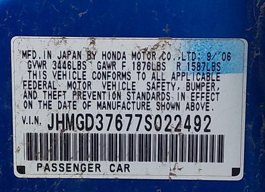 Photo 9 of 2007 Honda Fit SPORT (VIN JHMGD37677S022492)