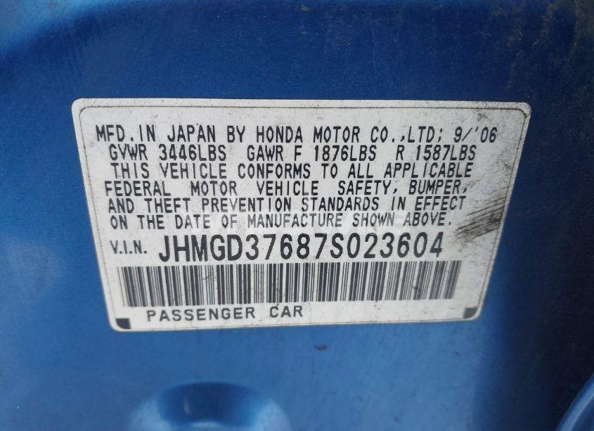 Photo 9 of 2007 Honda Fit (VIN JHMGD37687S023604)