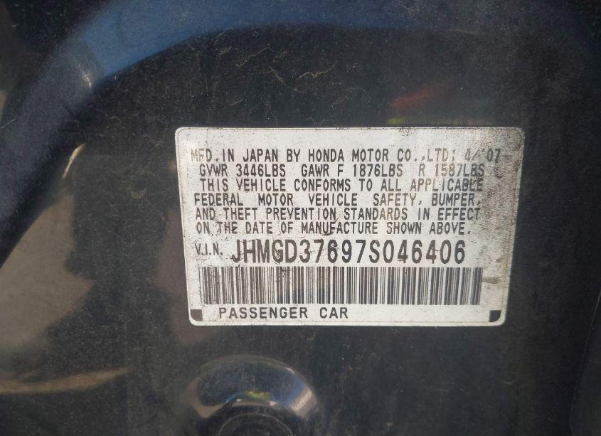 Photo 9 of 2007 Honda Fit SPORT (VIN JHMGD37697S046406)