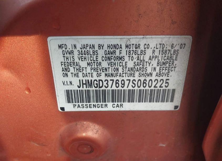 Photo 9 of 2007 Honda Fit SPORT (VIN JHMGD37697S060225)