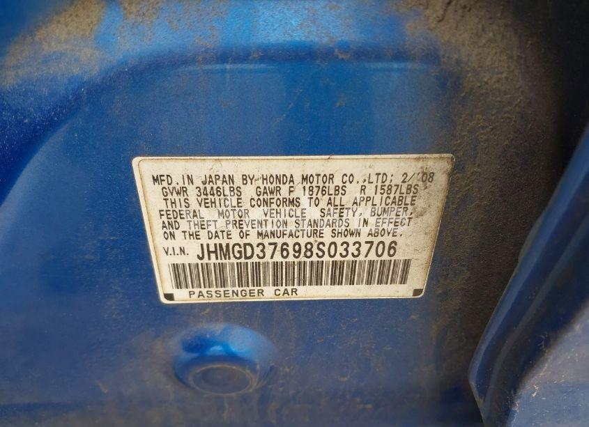 Photo 9 of 2008 Honda Fit SPORT (VIN JHMGD37698S033706)