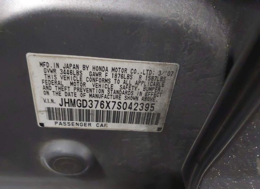 Photo 9 of 2007 Honda Fit SPORT (VIN JHMGD376X7S042395)