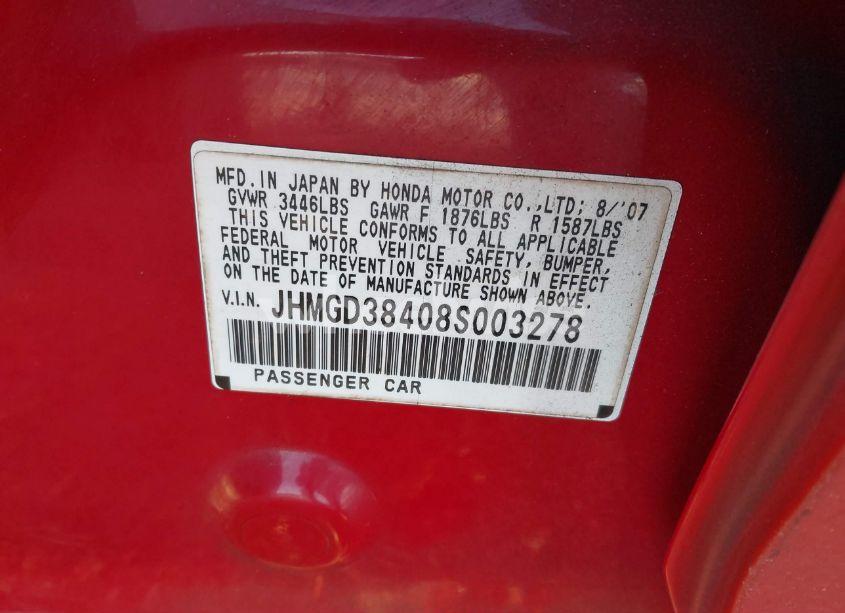 Photo 9 of 2008 Honda Fit (VIN JHMGD38408S003278)