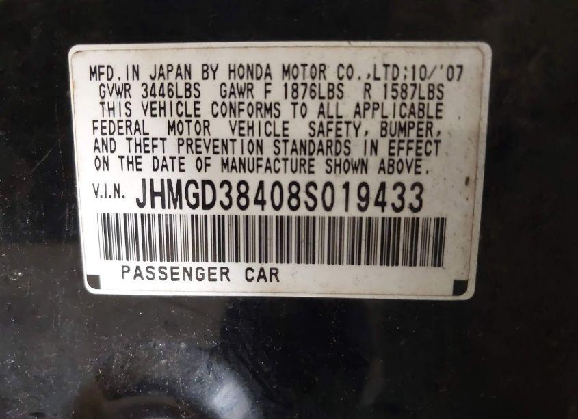 Photo 9 of 2008 Honda Fit (VIN JHMGD38408S019433)