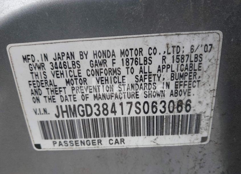 Photo 9 of 2007 Honda Fit (VIN JHMGD38417S063066)