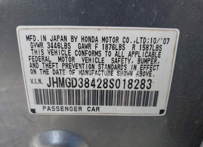 Photo 9 of 2008 Honda Fit (VIN JHMGD38428S018283)