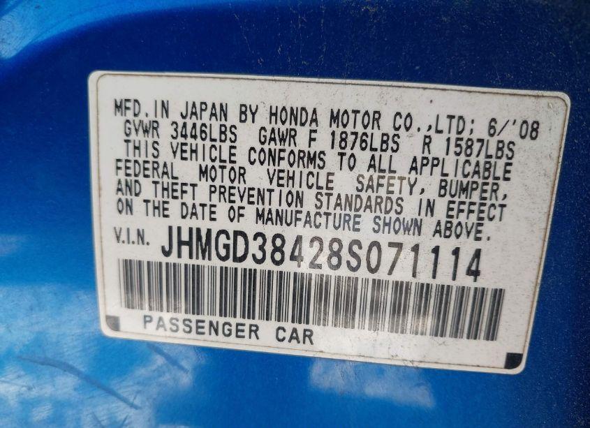 Photo 9 of 2008 Honda Fit (VIN JHMGD38428S071114)