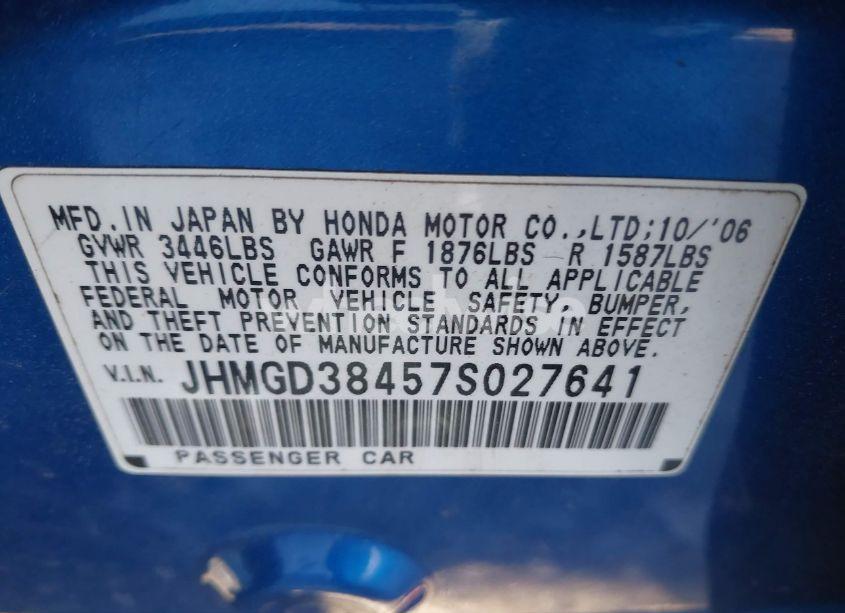 Photo 9 of 2007 Honda Fit (VIN JHMGD38457S027641)