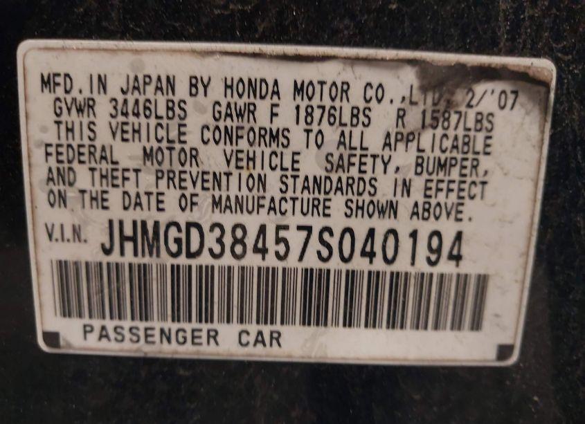 Photo 9 of 2007 Honda Fit (VIN JHMGD38457S040194)