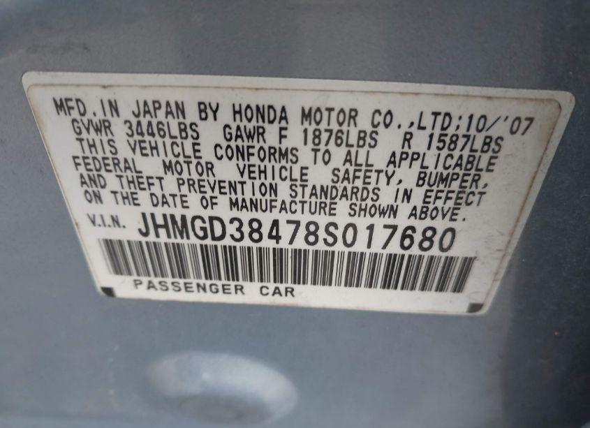 Photo 9 of 2008 Honda Fit (VIN JHMGD38478S017680)