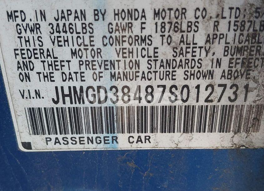 Photo 9 of 2007 Honda Fit (VIN JHMGD38487S012731)