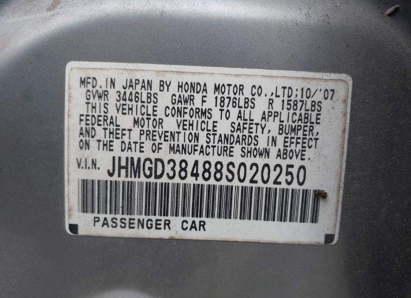 Photo 9 of 2008 Honda Fit (VIN JHMGD38488S020250)