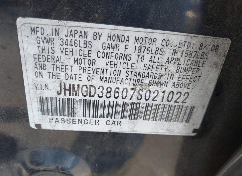 Photo 9 of 2007 Honda Fit SPORT (VIN JHMGD38607S021022)