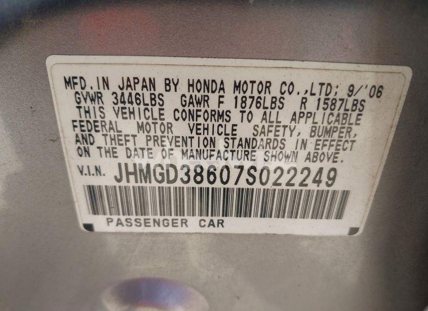 Photo 9 of 2007 Honda Fit SPORT (VIN JHMGD38607S022249)