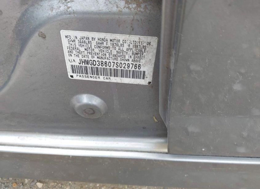 Photo 9 of 2007 Honda Fit SPORT (VIN JHMGD38607S029766)