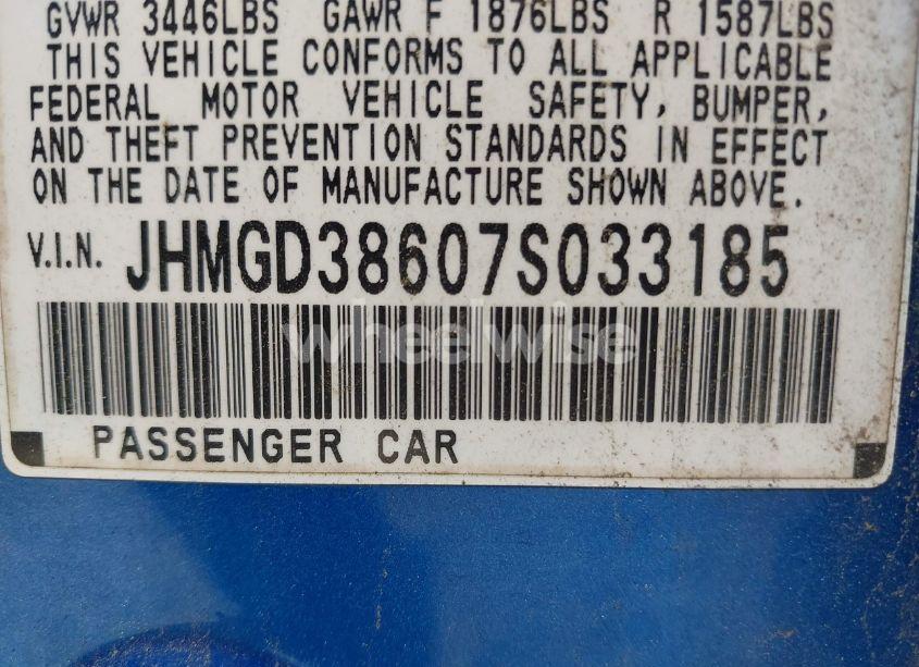 Photo 9 of 2007 Honda Fit SPORT (VIN JHMGD38607S033185)