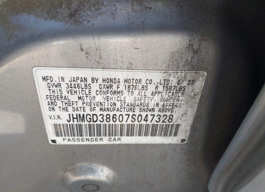 Photo 9 of 2007 Honda Fit SPORT (VIN JHMGD38607S047328)