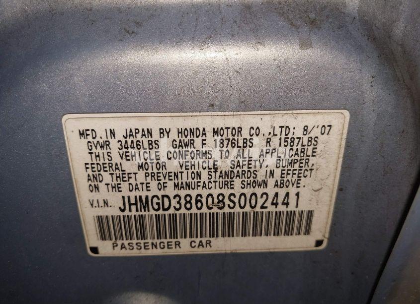 Photo 9 of 2008 Honda Fit SPORT (VIN JHMGD38608S002441)