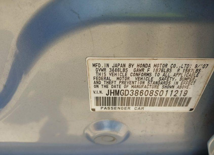 Photo 9 of 2008 Honda Fit SPORT (VIN JHMGD38608S011219)