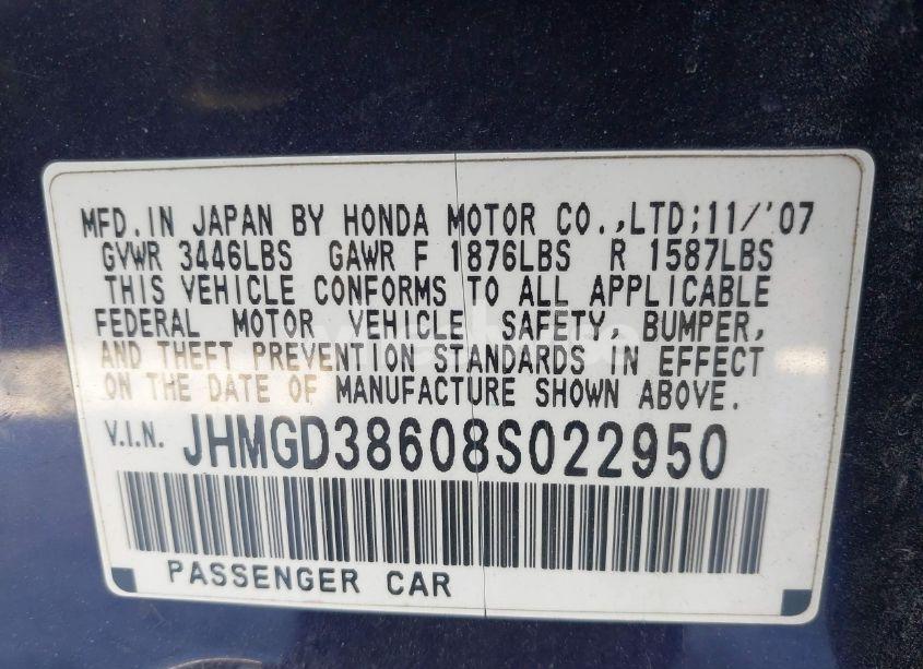 Photo 9 of 2008 Honda Fit SPORT (VIN JHMGD38608S022950)