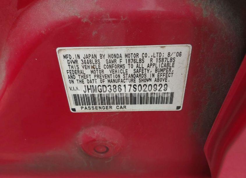 Photo 9 of 2007 Honda Fit SPORT (VIN JHMGD38617S020929)