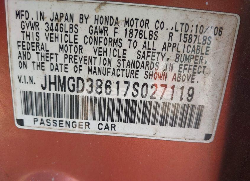 Photo 9 of 2007 Honda Fit SPORT (VIN JHMGD38617S027119)