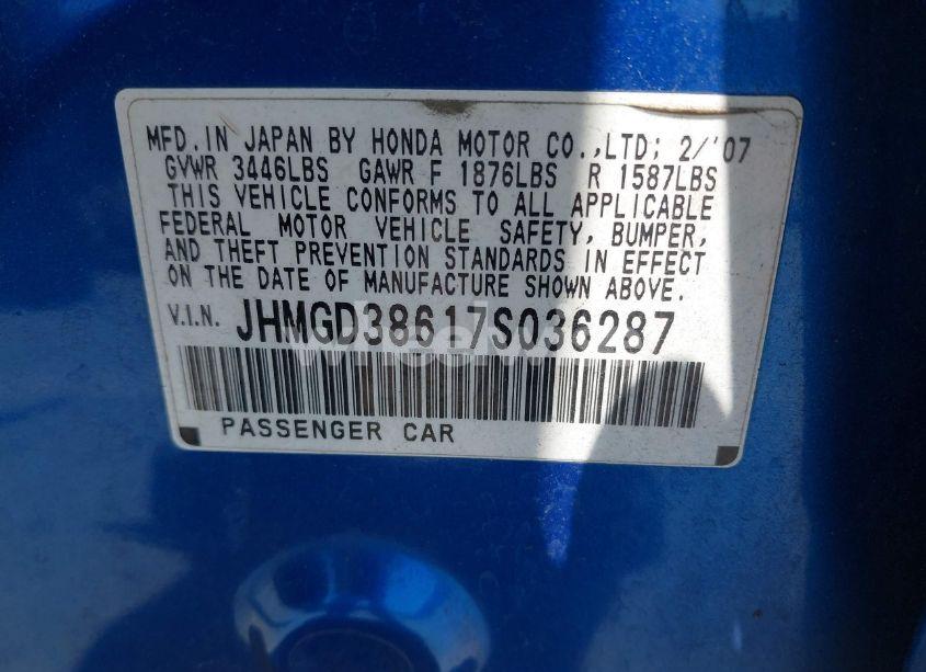 Photo 9 of 2007 Honda Fit SPORT (VIN JHMGD38617S036287)