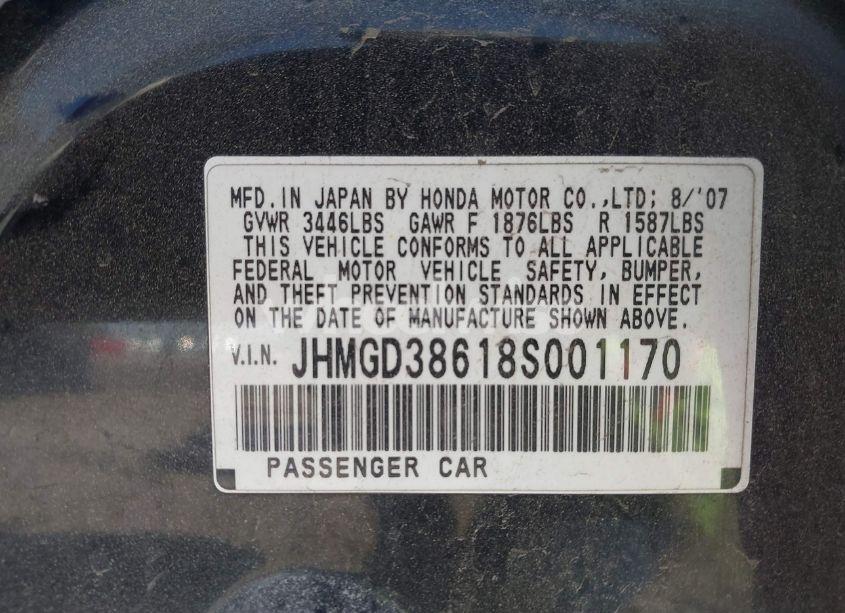 Photo 9 of 2008 Honda Fit SPORT (VIN JHMGD38618S001170)