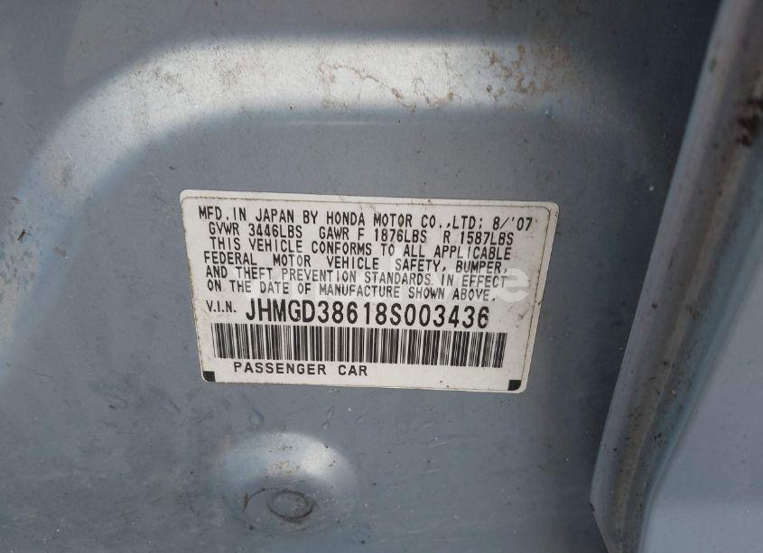 Photo 9 of 2008 Honda Fit SPORT (VIN JHMGD38618S003436)