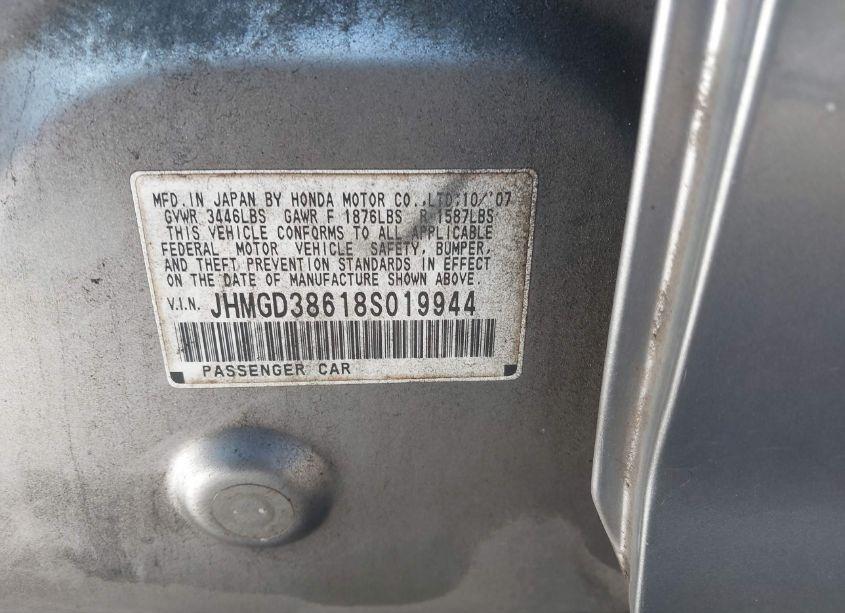 Photo 9 of 2008 Honda Fit SPORT (VIN JHMGD38618S019944)