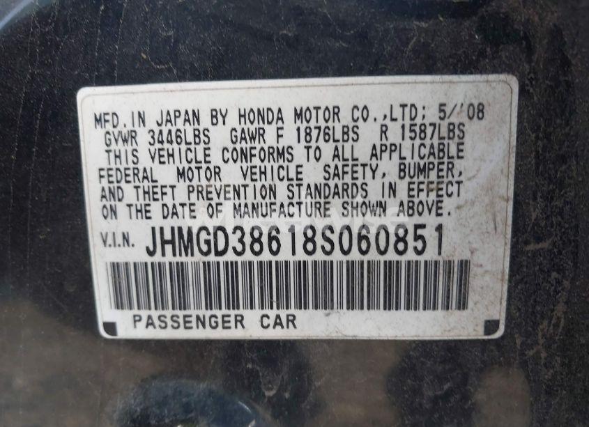 Photo 9 of 2008 Honda Fit SPORT (VIN JHMGD38618S060851)