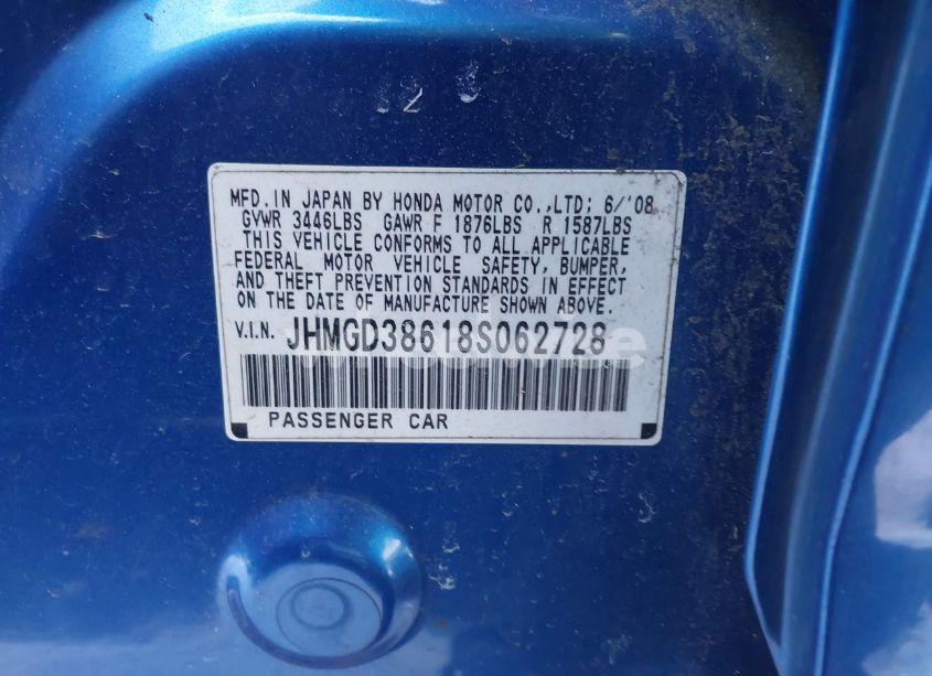 Photo 9 of 2008 Honda Fit SPORT (VIN JHMGD38618S062728)