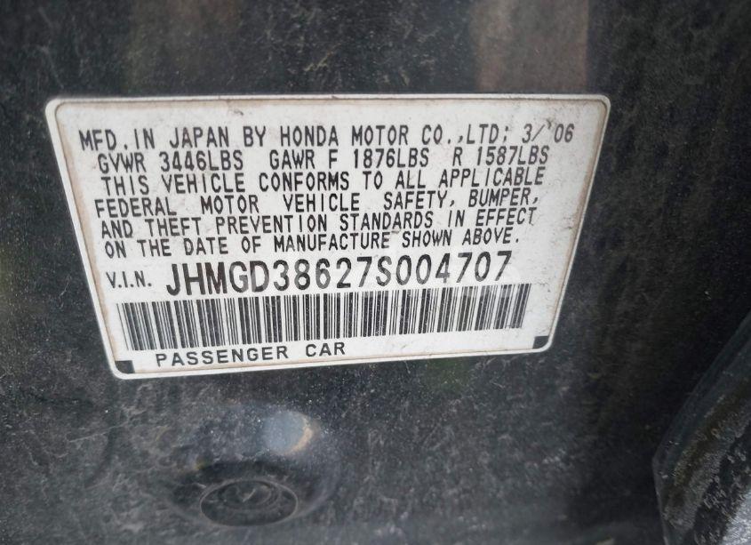 Photo 9 of 2007 Honda Fit SPORT (VIN JHMGD38627S004707)