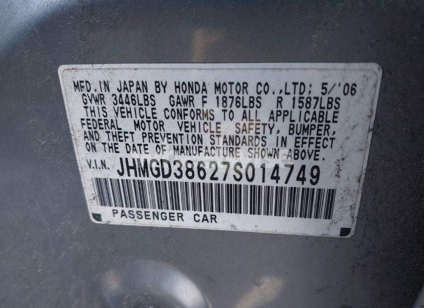 Photo 9 of 2007 Honda Fit SPORT (VIN JHMGD38627S014749)