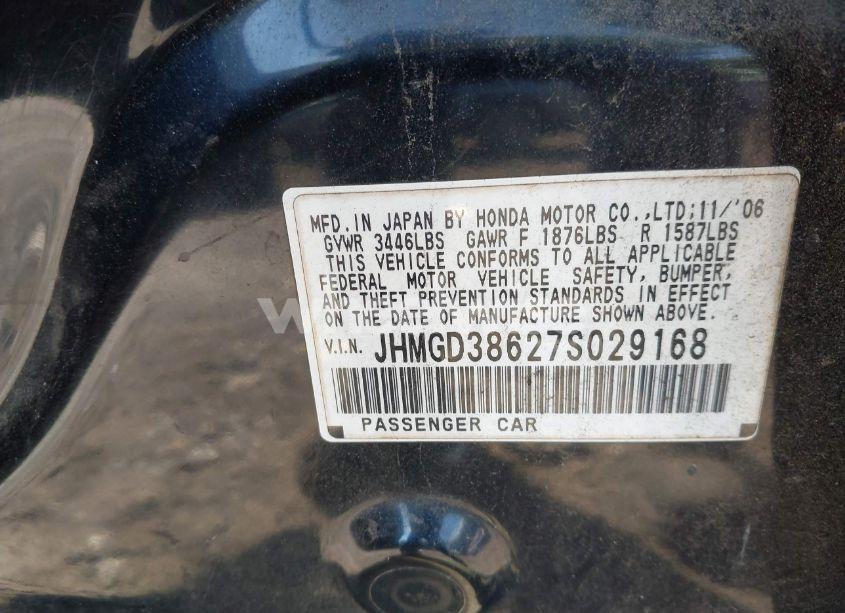 Photo 9 of 2007 Honda Fit SPORT (VIN JHMGD38627S029168)