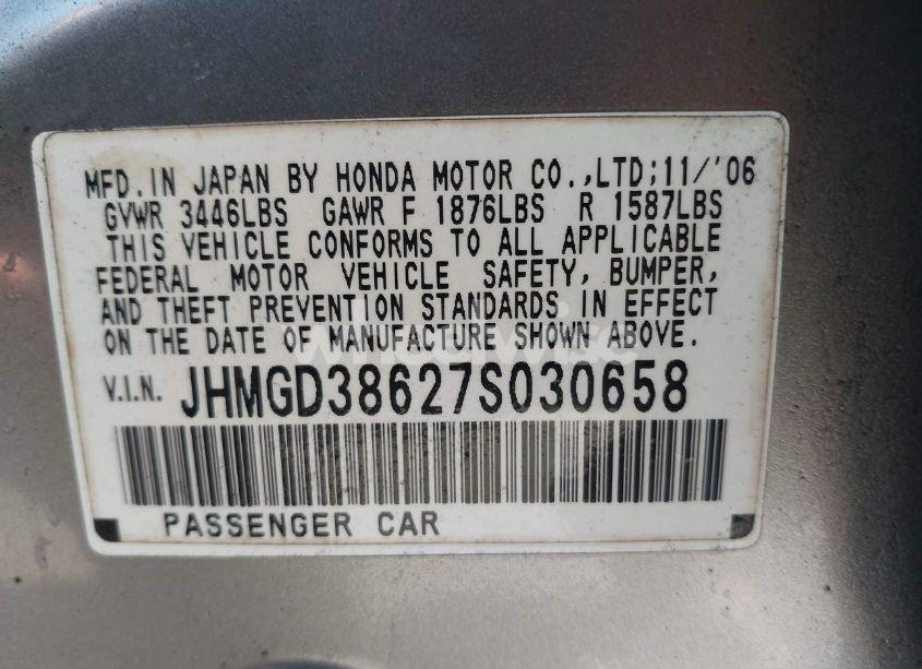 Photo 9 of 2007 Honda Fit SPORT (VIN JHMGD38627S030658)