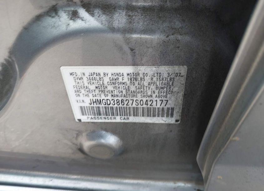 Photo 9 of 2007 Honda Fit SPORT (VIN JHMGD38627S042177)