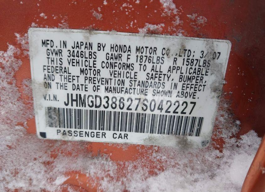 Photo 9 of 2007 Honda Fit SPORT (VIN JHMGD38627S042227)