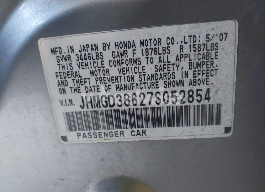 Photo 9 of 2007 Honda Fit SPORT (VIN JHMGD38627S052854)