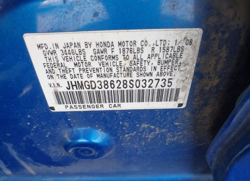 Photo 9 of 2008 Honda Fit SPORT (VIN JHMGD38628S032735)