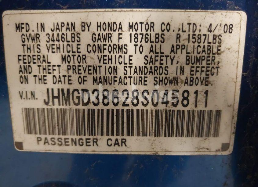 Photo 9 of 2008 Honda Fit SPORT (VIN JHMGD38628S045811)