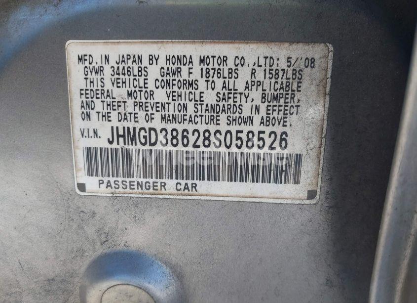 Photo 9 of 2008 Honda Fit SPORT (VIN JHMGD38628S058526)