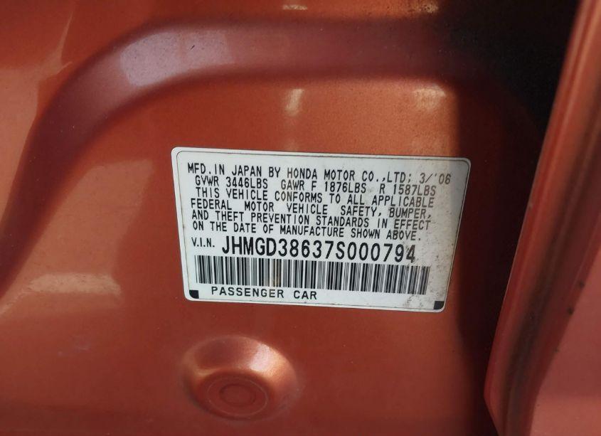 Photo 9 of 2007 Honda Fit SPORT (VIN JHMGD38637S000794)