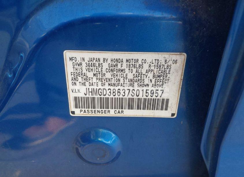 Photo 9 of 2007 Honda Fit SPORT (VIN JHMGD38637S015957)