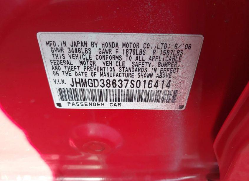 Photo 9 of 2007 Honda Fit SPORT (VIN JHMGD38637S016414)