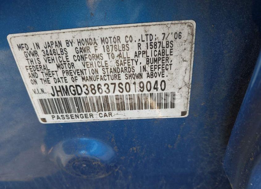 Photo 9 of 2007 Honda Fit SPORT (VIN JHMGD38637S019040)